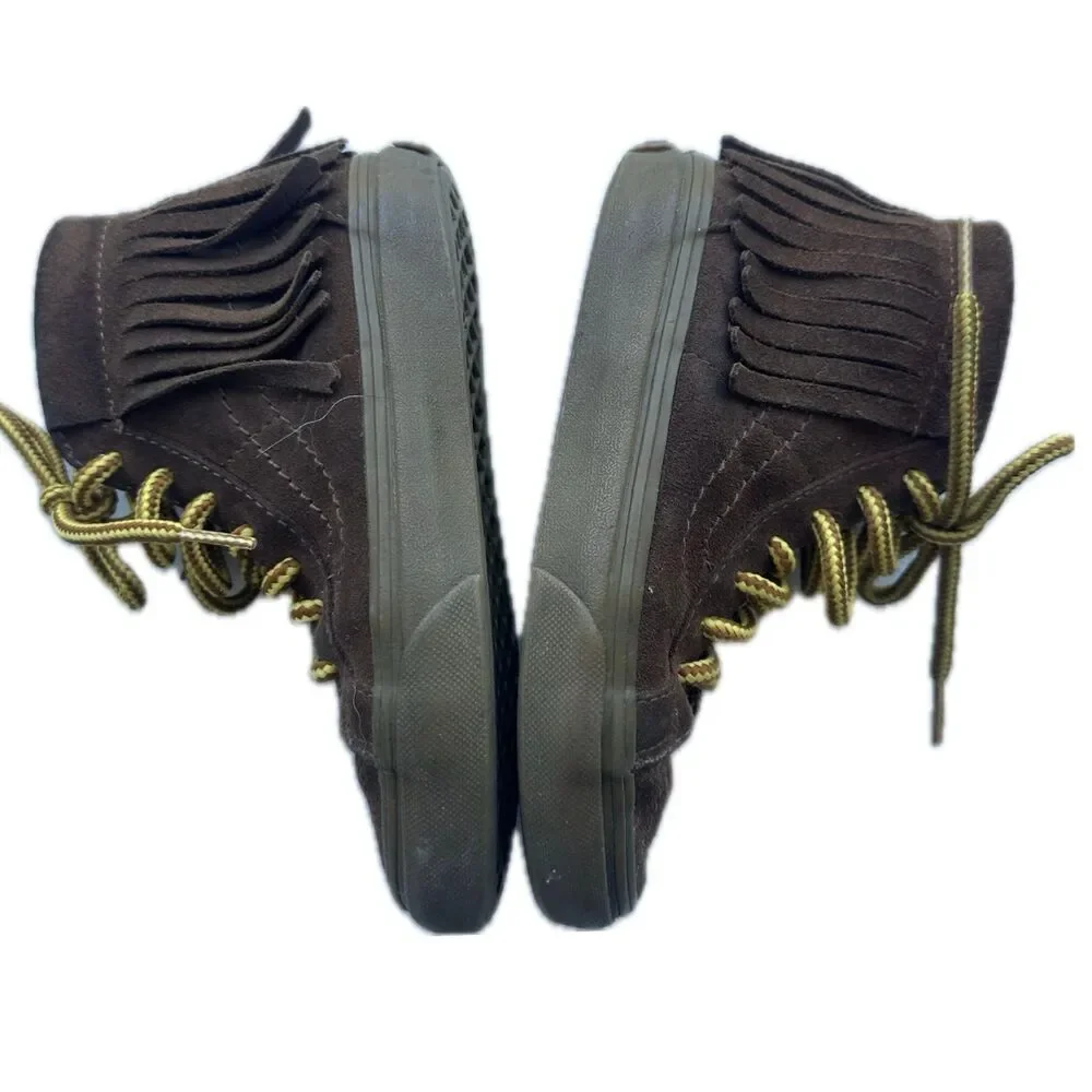 Vans Kids Unisex Brown Suede Leather SK8 Hi Fringe Moccasin Ankle Sneakers 12.5